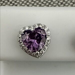 Elegantly crafted Heart-Shaped earrings. Amethyst and 
 Pavé Halo design
.